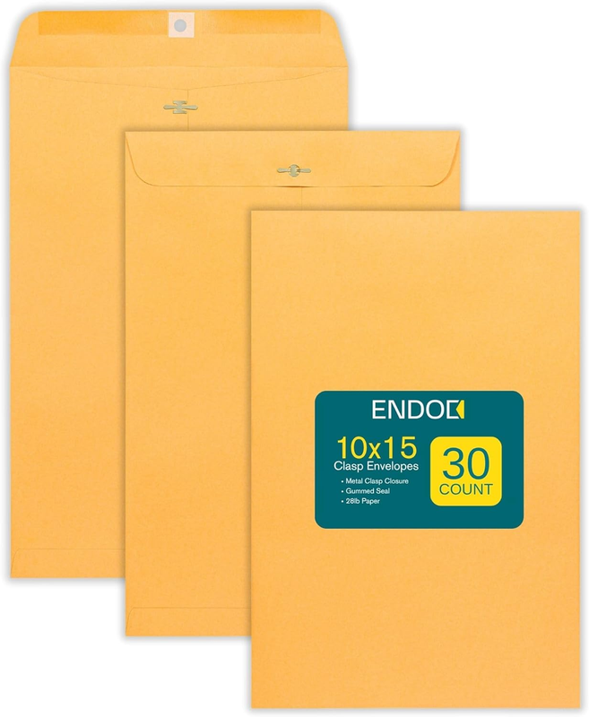Clasp Envelopes – 10X15 Inches Brown Kraft Catalog Envelopes - 30 Pack - with Cl