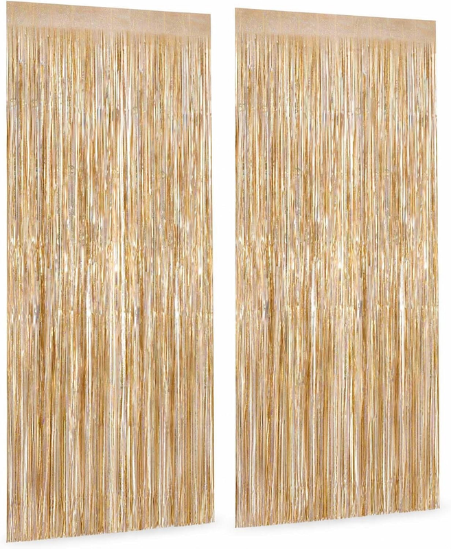 2 Pack Tinsel Foil Curtain Photo Backdrop 3.3X9.9Ft Shimmer Wall for Halloween B