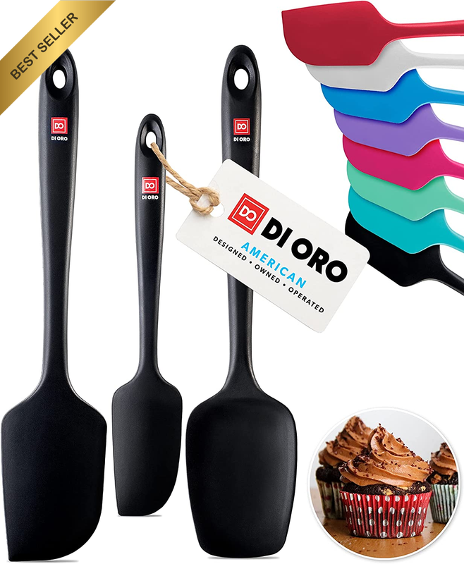 DI ORO 3-Piece Silicone Spatula Set - 315°C Heat Resistant Non Stick Rubber Kitc