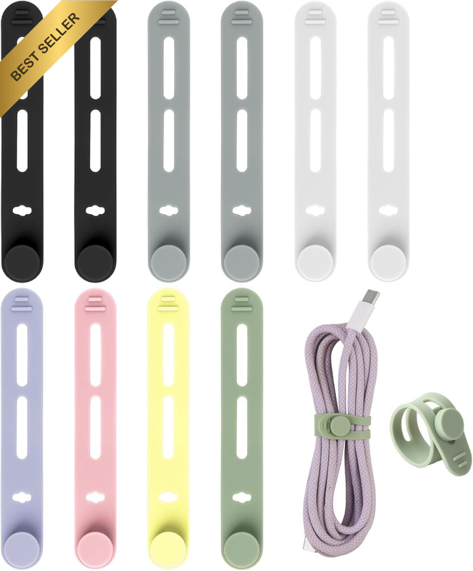 10 Pack Silicone Cable Ties Cord Organizer Strap, Colorful Reusable Wire Wrap Ma