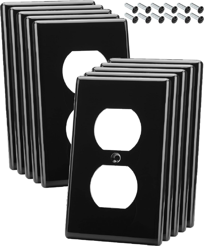 10pk Bates Duplex Black Outlet Covers - Electrical Wall Plat
