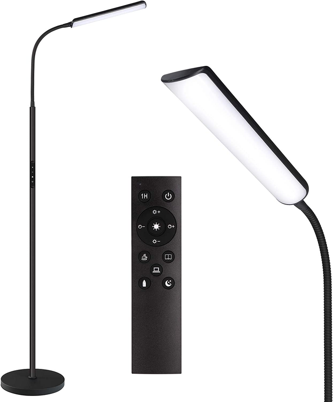 LED Floor Lamp, Stepless Adjustable 3000K-6000K Colors, Black | Bright 15W Floor