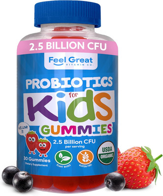 Feel Great USDA Organic Kids Probiotics Gummies | Chewable Strawberry Probiotics