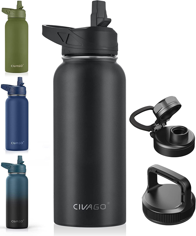 With Straw, Stainless Steel Sports Water Cup Flask