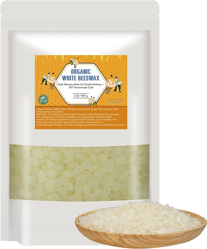 2LB Triple Filtered White Beeswax Pellets for DIY Skincare &
