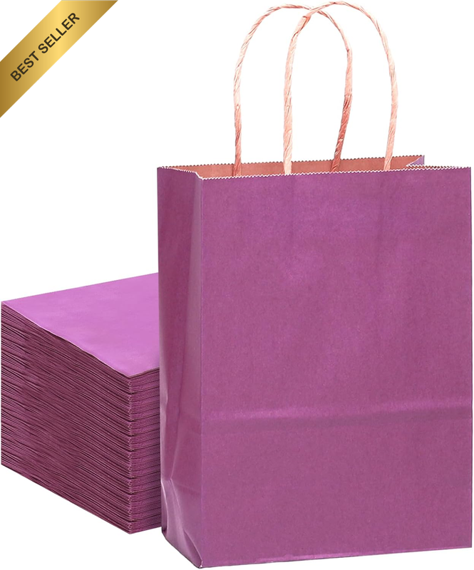 32-Packs Large Purple Kraft Paper Bags with Handles 33X26X13Cm Gift Paper Bags S
