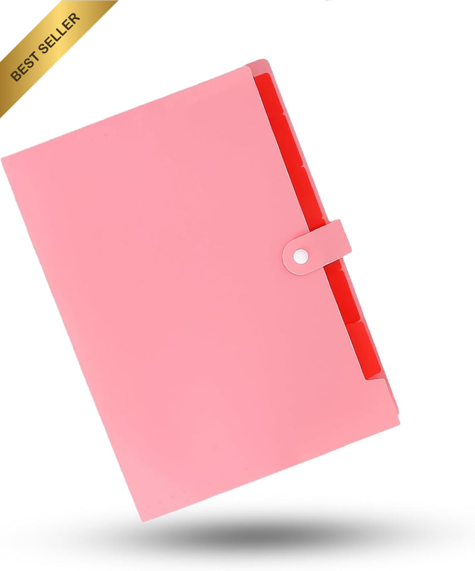 Portable Pink Expanding File Folder - 7 Pocket Accordion Organizer for Bills, Re