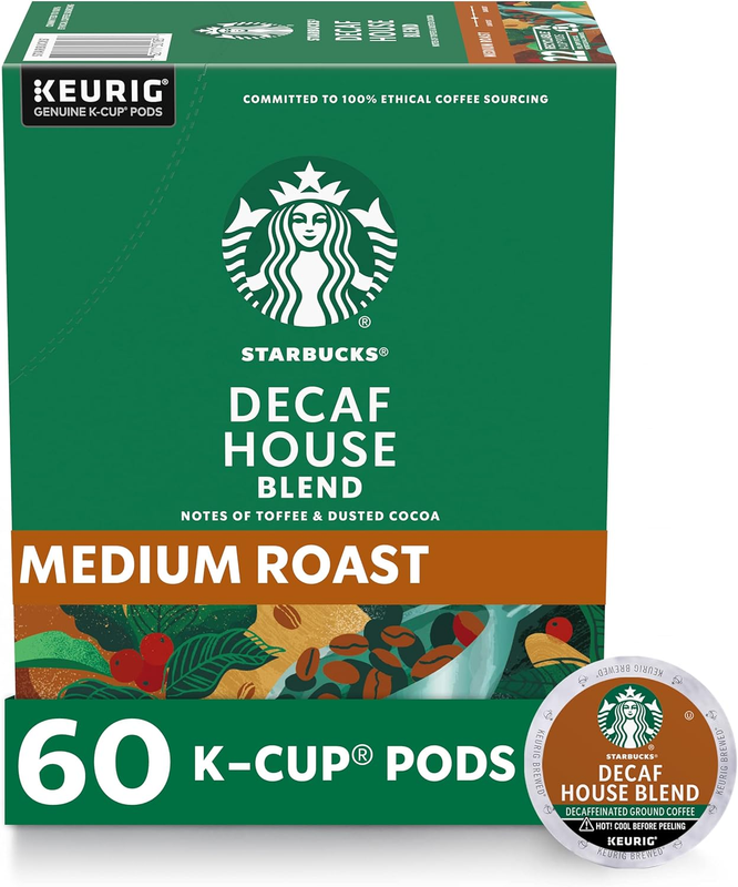 Starbucks Decaf K-Cup Coffee Pods, House Blend for Keurig Brewers, 6 Boxes (60 P