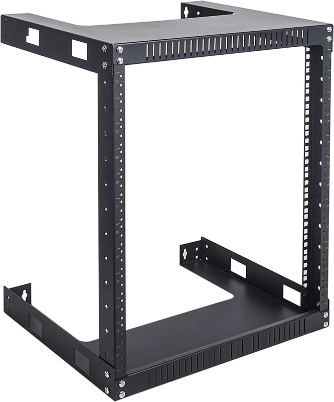 2-Post 12U Wall Mount Open Frame Rack, 16" Depth, for Servers, IT Equipment, Net
