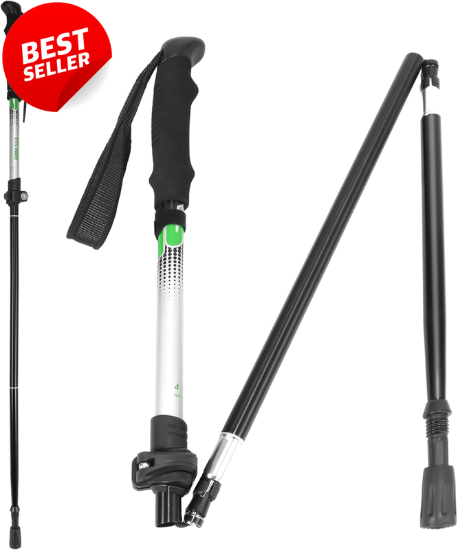 Folding Trekking Pole Adjustable Walking Stick Portable Mobility Aid Black - US