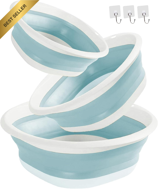 3 Pack Collapsible Wash Basin, Foldable Dish Tub Square, Space Saving Plastic Wa