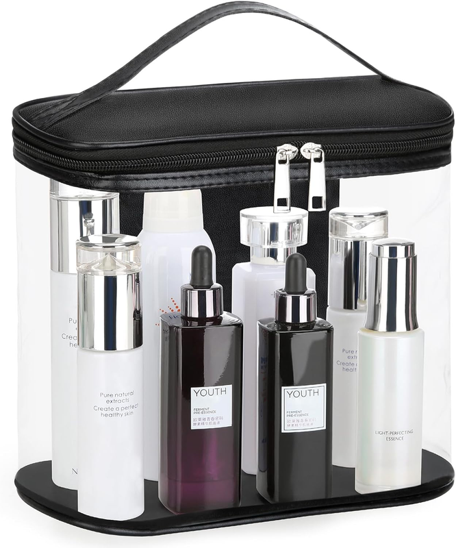 Clear Toiletry Bag Travel Makeup Cosmetic Pouch Leak Proof Zipper Handle TSA