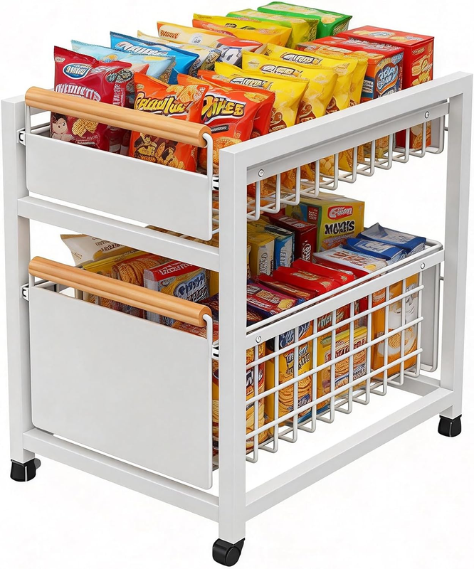 2 Tier Pull-Out Storage Organizer, Slide Out Kitchen Cabinet Storage Sliding She