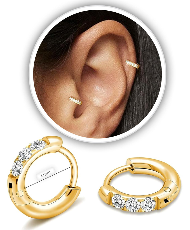 Small Gold Hoop Earrings for Women Men,14K Gold Plated in 316L Surgical Steel Hinge Huggie Hoop Earrings Fit Cartilage Helix Tragus Sung Earlobe Lightweight Hypoallergenic Earrings (1 Pair-6Mm)