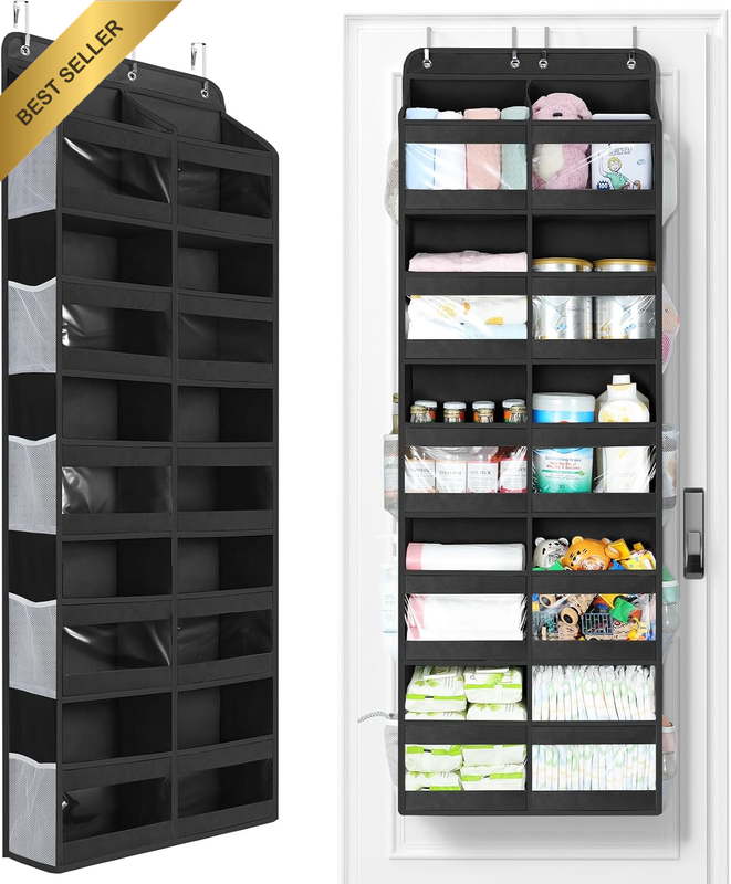 5-Tier Double Pocket over Door Organiser, Black, 1 Pack