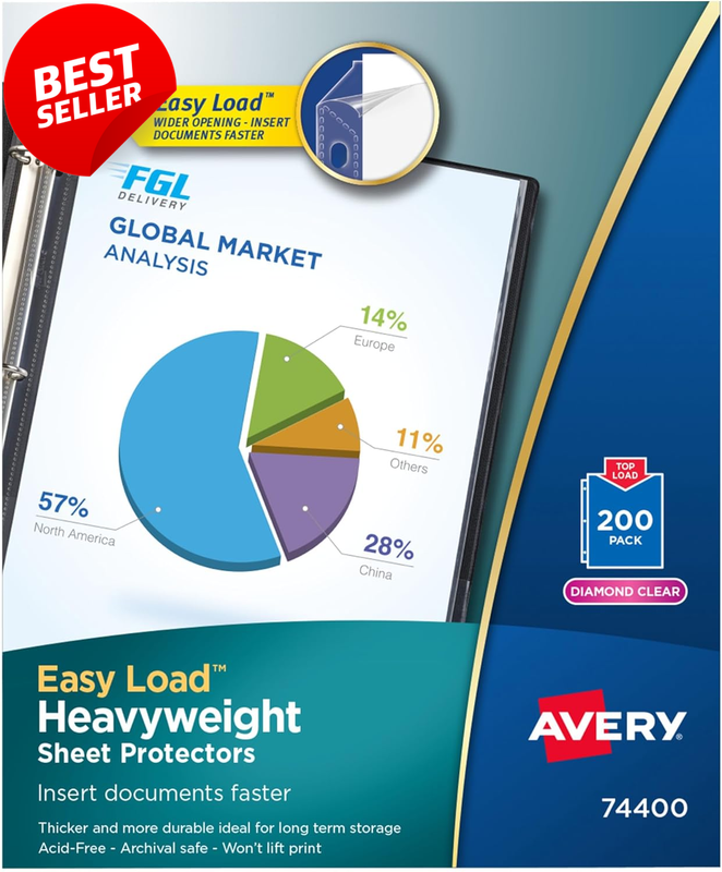 Diamond Clear Heavyweight Sheet Protectors Easy Load 200 Pack 8.5