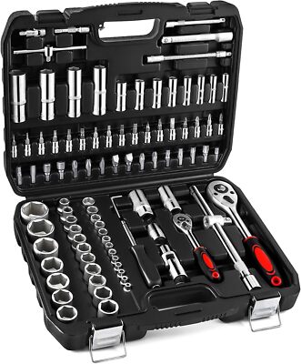 94 Piece Tools For Mechanics,Metric And Standard 1/4,1/2 Socket Set