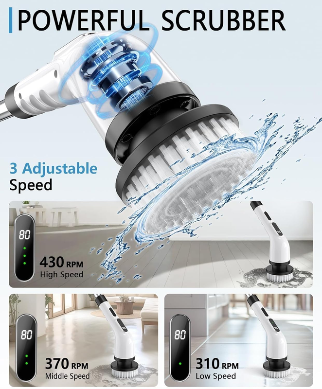 Electric Spin Scrubber Cordless, Power Scrubber with 9 Replaceable Brush Heads,