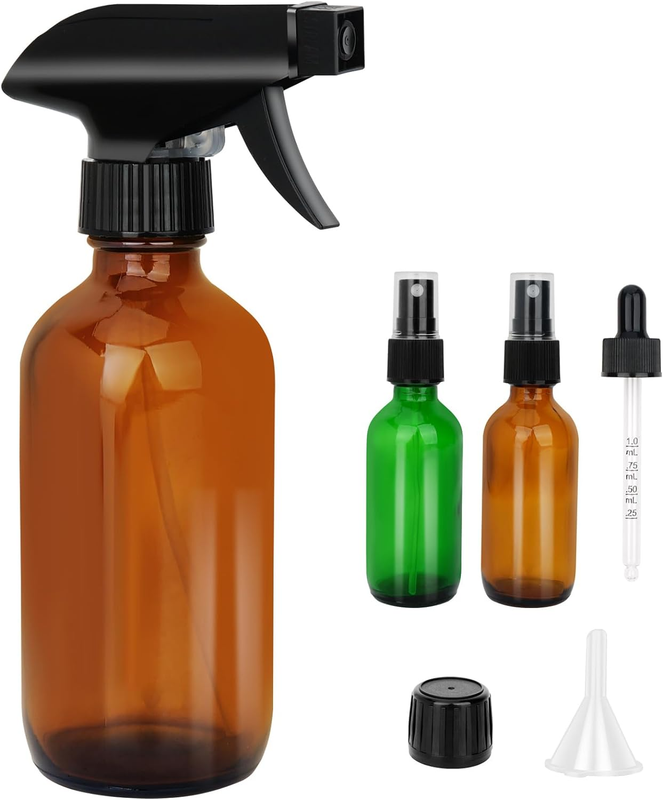 Amber Glass Spray Bottles - 8.4Oz Refillable Bottle for Essential Oils, Plants,