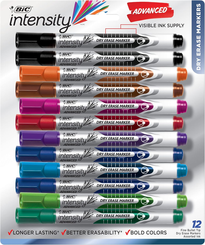 Intensity Advanced Colorful Dry Erase Markers, Bullet Tip, 12-...