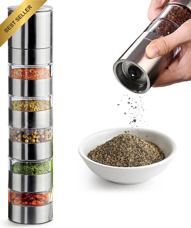 Mini Spice Jars Set with Lid, 5 in 1 Seasoning Container with Spice Grinder – Ma