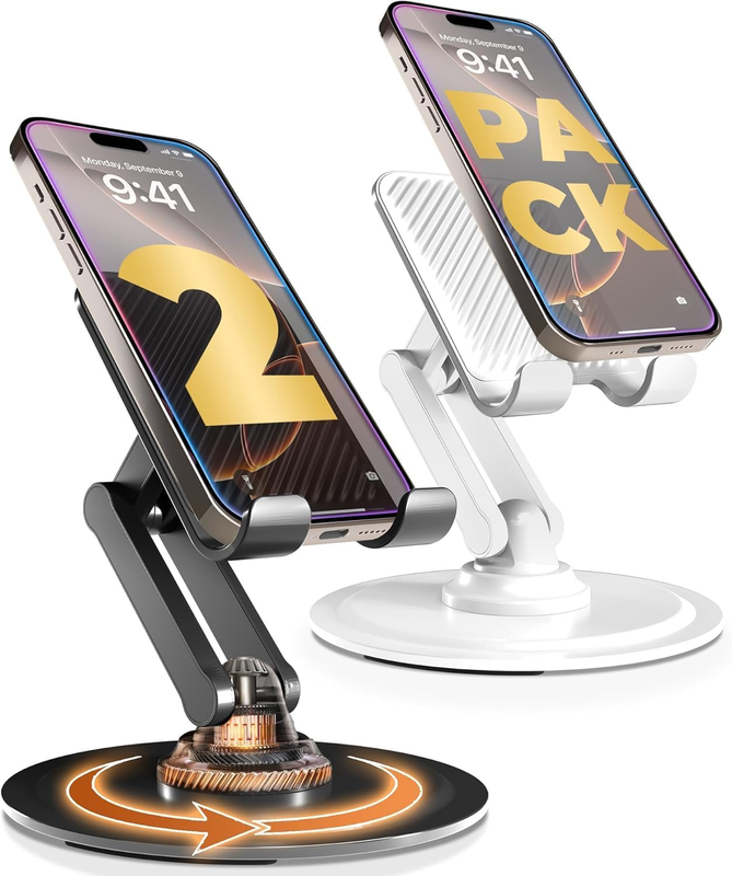 360° Stand - Adjustable Cell Phone Stand for Desk - 2 -Pack | 360° Click-Rotatin