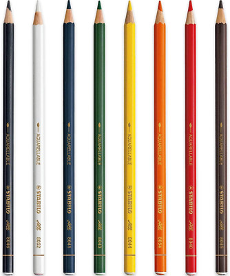 STABILO All Watercolour Effect Pencil - Assorted Pack of 8 Pencils - Black, Whit