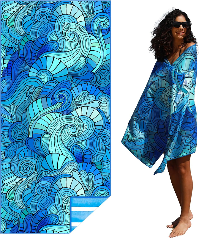 Thin Lightweight Microfiber Beach Towel Sand Free Quick Dry Ab...