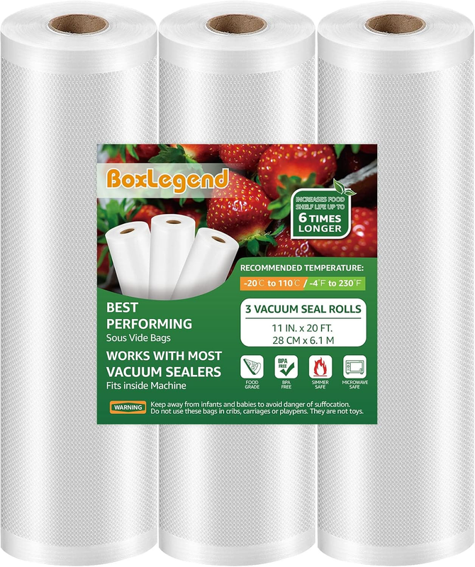 11" x 20' 3 Rolls Vacuum Sealer Bags for Food Saver Seal a Meal Fits inside Mach