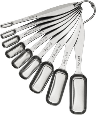 Measuring Spoons Set of 9 Heavy Duty Stainless Steel Metal Teaspoons Tablespoons