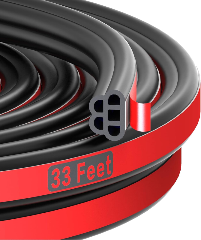 32.8FT Universal Car Door Rubber Seal Strip Double Layer 5-Hol...