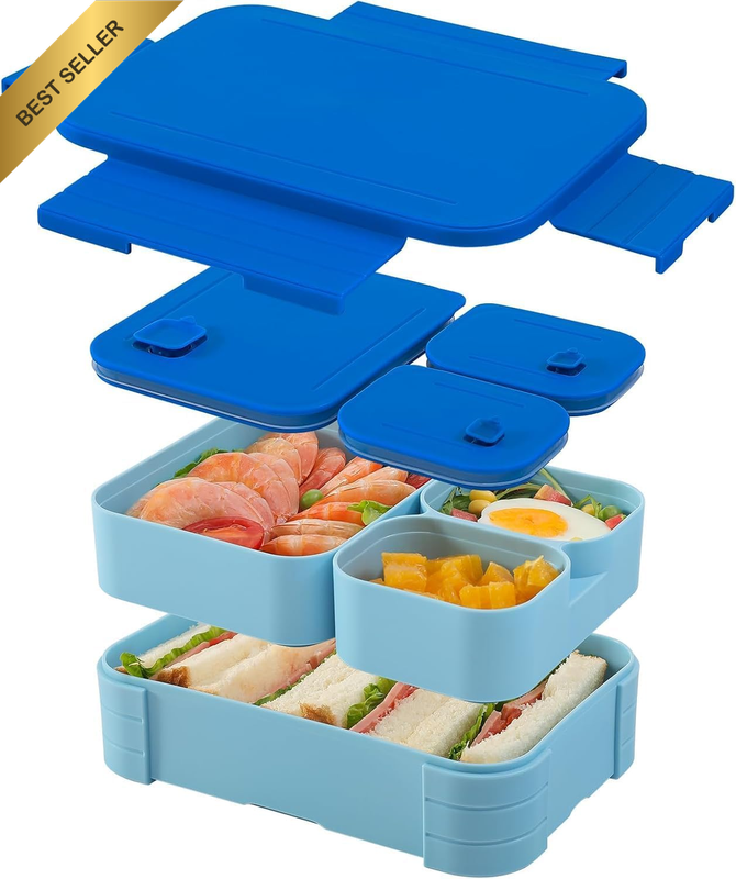 3 in 1 Leak Resistant Bento Lunch Box for Adults, Teens and Larger Appetites, Re