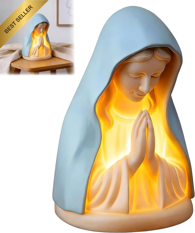 JOLLYTOPIA Virgin Mary Prayer Statue Night Light Decor Sacred Religious Figure f