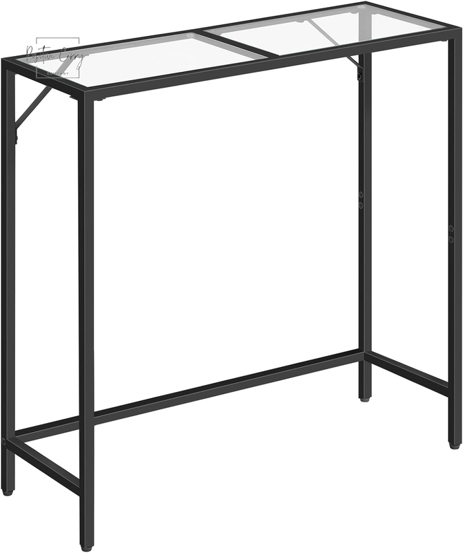 Console Table, 27" Narrow behind Sofa Table, Tempered Glass 