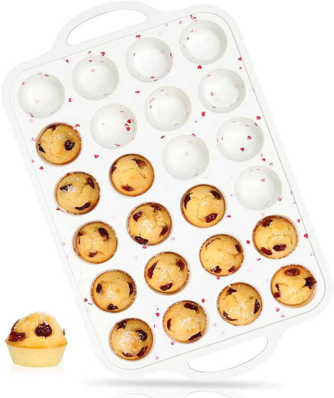 24-Cup Mini Size Nonstick Silicone Muffin Pan for Baking with Metal Reinforced F