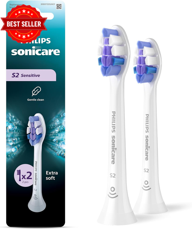 Sonicare S2 Sensitive Genuine Replacement Electric Toothbrush Heads, 2 Pack, Sen
