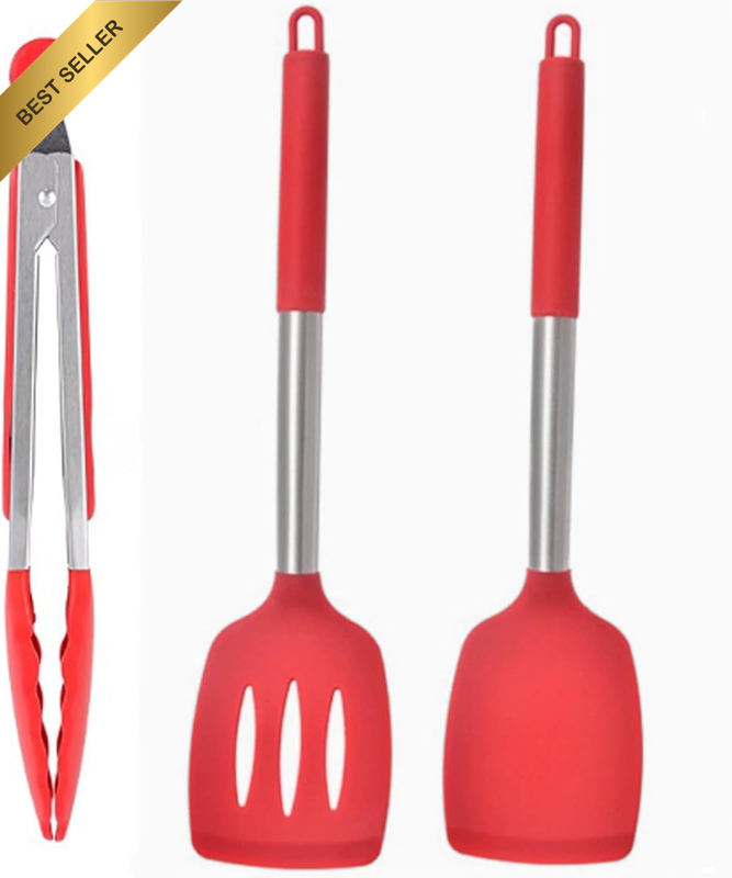 3 Packs Silicone Spatula Set with Silicone Cooking Tong, Heat Resistant Spatulas