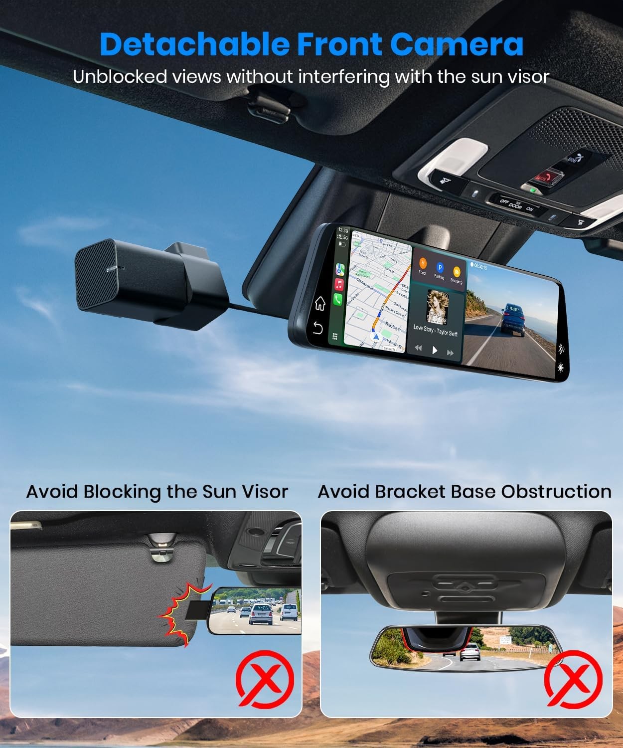 カーナビ AUTO-VOX T11 AUTO-VOX T11 OEM Mirror Dash Cam w/CarPlay & Android 2K Front