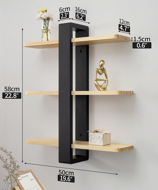 Floating Shelves for Wall Mounted Shelving Unit All Pine Wood 3 Tier Large Shelf