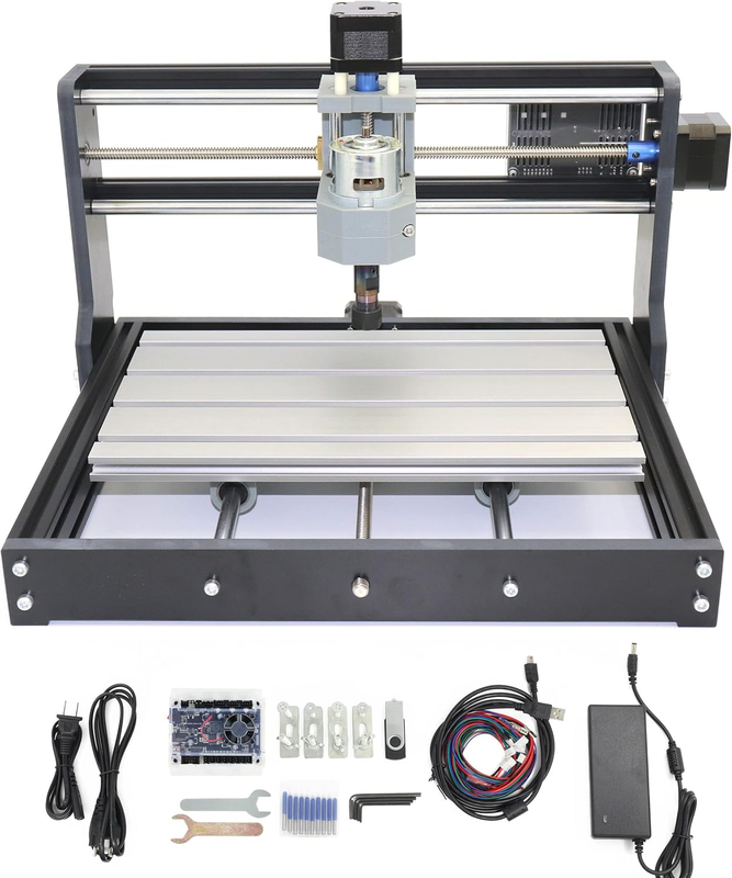 DIY CNC Router Kit, 3 Axis Hobby CNC Router Machine GRBL Control, Plastic Acrylic PVC PCB Wood Mini Desktop Engraving Milling Carving Machine, Working Area 300X180X45Mm
