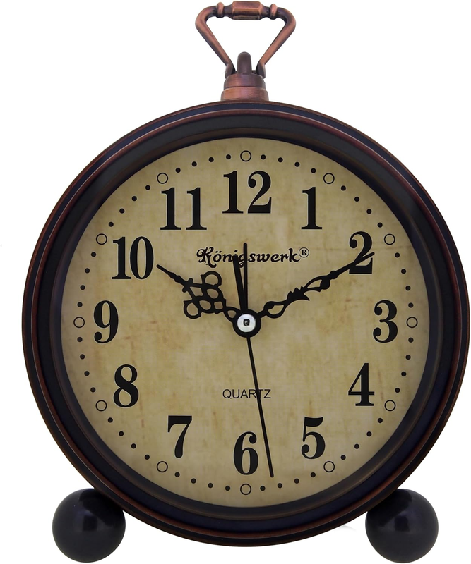 Vintage Alarm Clock , Analog Silent Small Bedside Desk Clock Battery Operated fo