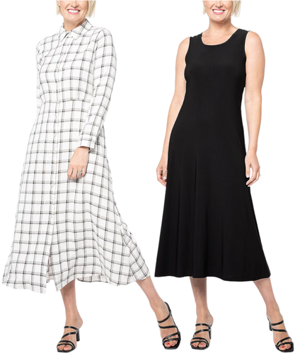 Attitudes by Renee Dress & Illusion Waist Shirtdress Set Ebony Plaid