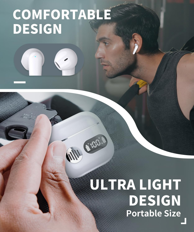 Bluetooth Earbuds Wireless Headphones 48H Playtime Waterproof with LED Display