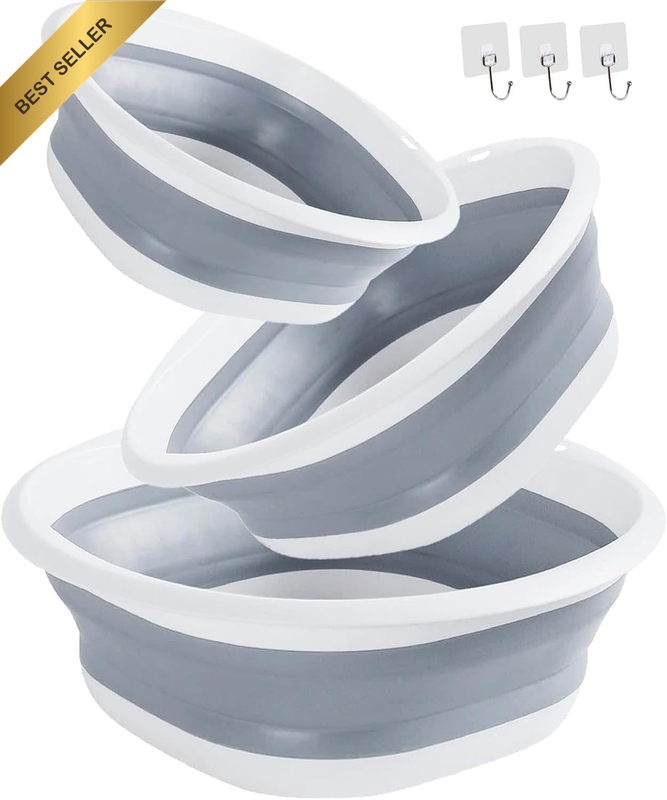 3 Pack Collapsible Wash Basin, Foldable Dish Tub Square, Space Saving Plastic Wa