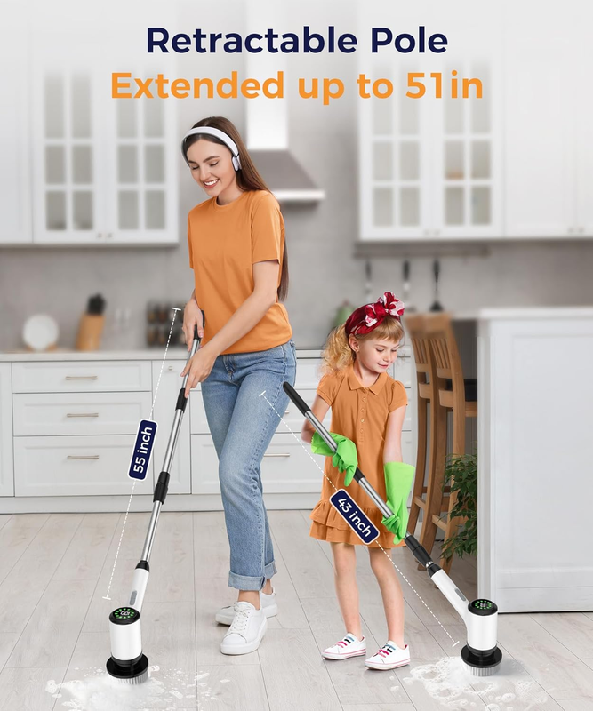 Electric Spin Scrubber, Cordless Cleaning Brush, Bathroom Shower Scrubber with 7