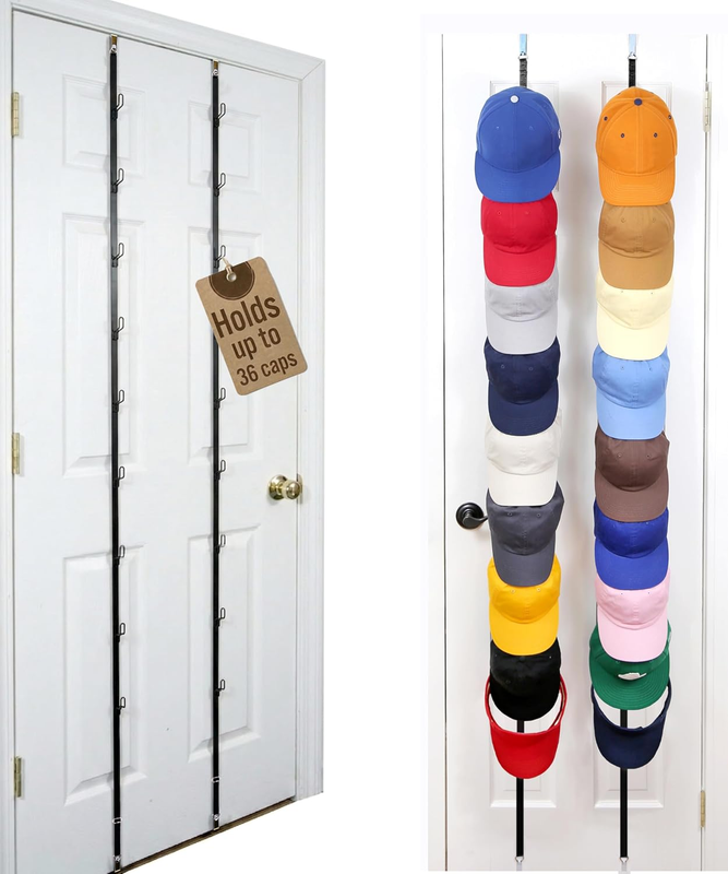 Perfect Curve Caprack Over-The-Door Hat Organizer for Baseball Caps, 2 Straps, H