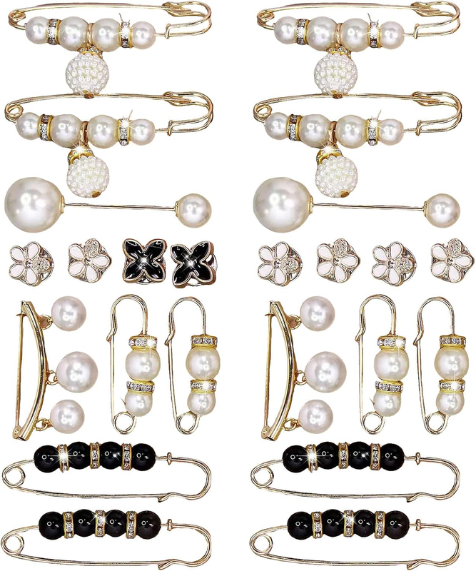 24Pcs Pearl Brooch Pins for Women, Sweater Shawl Clips for Cardigans Shirts Jean