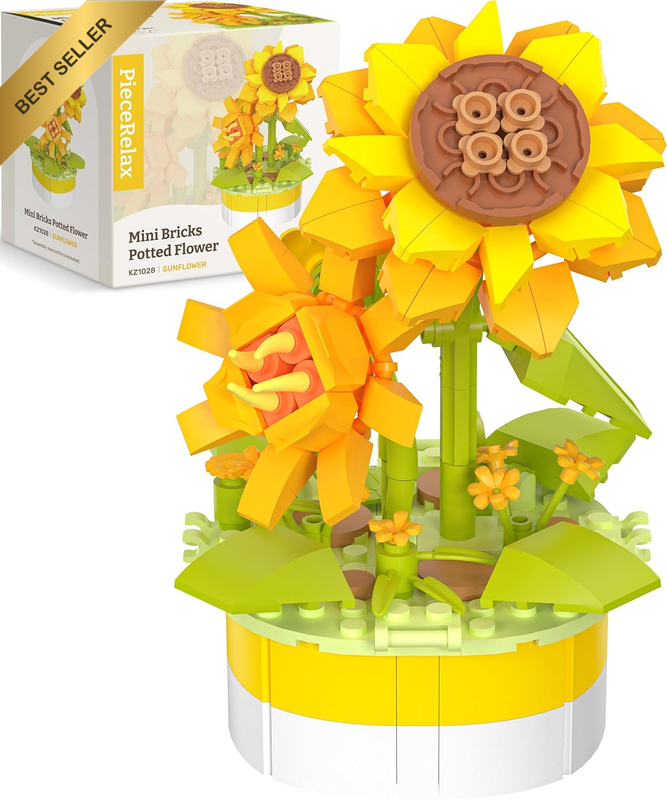 Flower Bouquet Building Decoration Set Artificial Flowers Mini Bricks Potted Sun