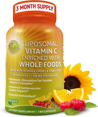 Liposomal Vitamin C Capsules - 1500mg - Made with Organic Acerola Cherries &... 