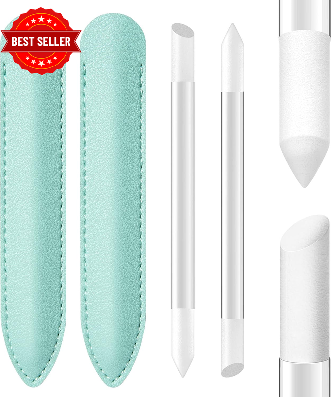2 Pcs Glass Cuticle Pusher with Leather Case, Glass Cuticle Stick Fingertip Prec